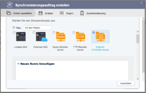 QNAP - Speicherplatz für den Synchronisierungsauftrag wählen