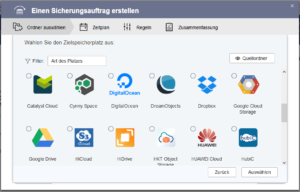 QNAP - Clouddienst (Speicherplatz) für den Sicherungsauftrag wählen