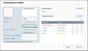 QNAP - Erstellung eines neuen Benutzers - Berechtigungen