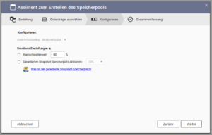 QNAP - Speicherpool erstellen - Optionen