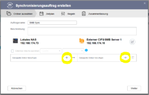 QNAP - Ordner koppeln - Quell- und Zielordner auswählen