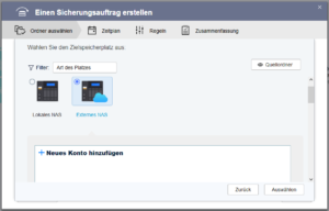 QNAP - Speicherplatz für den Sicherungsauftrag wählen