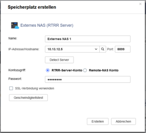 QNAP - Speicherplatz für den Sicherungsauftrag wählen