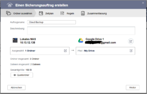 QNAP - Übersicht von Quelle und Ziel des Sicherungsauftrags