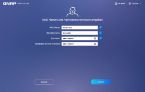 QNAP - NAS-Namen und Administratorkennwort eingeben