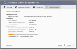 QNAP - Speicherpool erstellen - Zusammenfassung