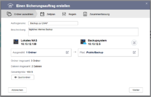 QNAP - Übersicht von Quelle und Ziel des Sicherungsauftrags