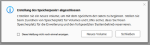 QNAP - Infomeldung für erfolgreich erstellten Speicherpool