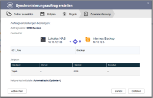 QNAP - Zusammenfassung des Synchronisierungsauftrags