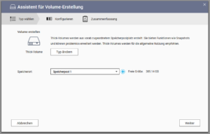 QNAP - Volume erstellen - Speicherpool auswählen