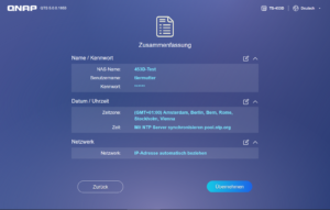 QNAP - Zusammenfassung der Konfiguration
