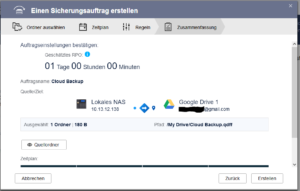QNAP - Zusammenfassung des Sicherungsauftrags