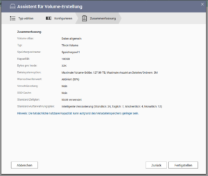 QNAP - Volume erstellen - Zusammenfassung