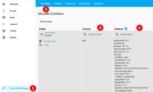 Home Assistant Übersicht Zustand und Attribute weather.home