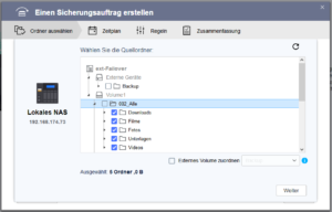 QNAP - Quellordner für den Sicherungsauftrag wählen