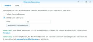 Synology - Screenshot wie man SSH aktiviert