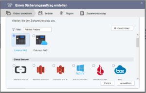 QNAP - Speicherplatz für den Sicherungsauftrag wählen