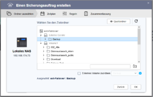 QNAP - Speicherplatz für den Sicherungsauftrag wählen