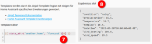 Ansicht der Entwicklerwerkzeuge bzw. der Ausgabe des ersten Wertes von weather.home.forecast