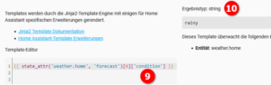 Ansicht der Entwicklerwerkzeuge bzw. der Ausgabe des ersten Wertes von weather.home.forecast, spezifiziert auf  condition