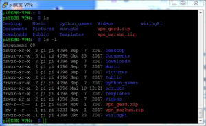 Raspberry Pi Terminal Ausgabe der Kommandos ls und ls -l