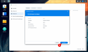 Übersicht Einstellungen Webdienst bestätigen