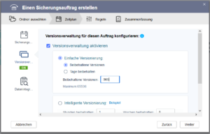 QNAP - Versionsverwaltung für den Sicherungsauftrag aktivieren