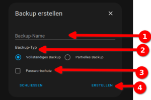 Home Assistant Backup erstellen