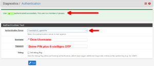 pfSense und FreeRADIUS: Anmeldung prüfen