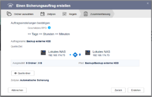 QNAP - Zusammenfassung des Sicherungsauftrags