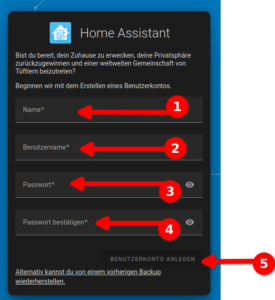 Home Assistant Benutzerkonto anlegen