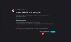 Warnmeldung bei aktivem Nur-HTTPS-Modus