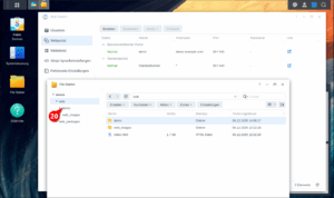 Ansicht des Webportals und des Dokument-Root in der File Station