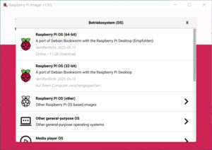 Radpberry Pi Imager Auswahl Betriebssystem