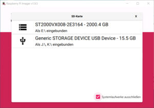 Raspberry Pi Imager Auswahl SD-Karte