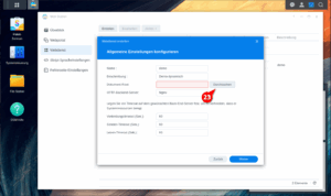 Dynamische Variante, Parameter-Eingabemaske, Namen- und Beschreibung Webdienst, Dokument-Root, http-Backend Auswahl