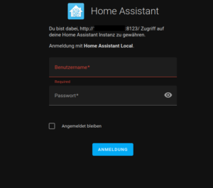 Home Assistant Anmeldemaske