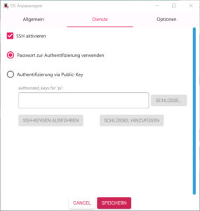 Raspberry Pi Imager Einstellungen Dienste SSH aktivieren