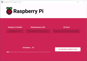 Raspberry Pi Imager Fortschritt Schreibvorgang SD-Karte