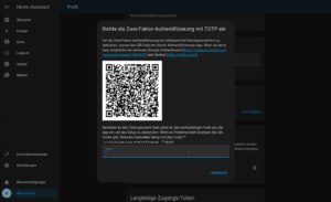 HAOS Web-Bedienoberfläche, Benutzer Eingabe TOTP Verifikations-Code