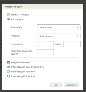 Fritzbox Portfreigaben einzeln