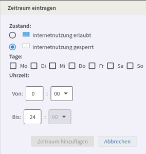 Fritzbox Zugangsprofil Zeitraum eintragen