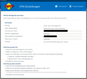 Fritzbox VPN-Einstellungen