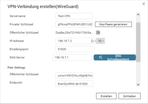 QNAP - Wireguard Client - Verbindungseinstellungen