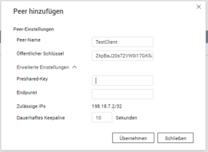 QNAP - Wireguard Server - Peereinstellungen