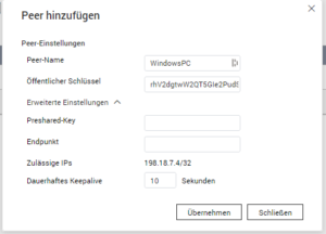 QNAP - Wireguard Server - Peereinstellungen vornehmen  