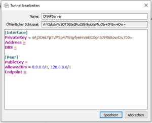 QNAP - Windows App - vorbereitete Tunneleinstellungen