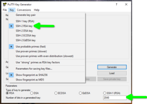 SSH-Zugang PuTTYGen Verschlüsselungsmethode