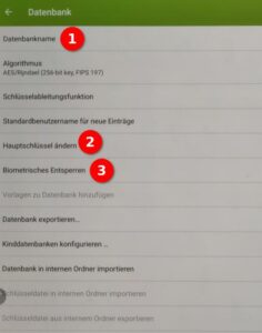 KeePass2Android – Datenbankeinstellungen