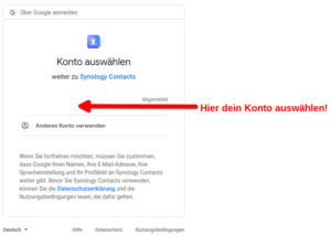 Synology Contacts Adressbuch Google Sync Kontoauswahl